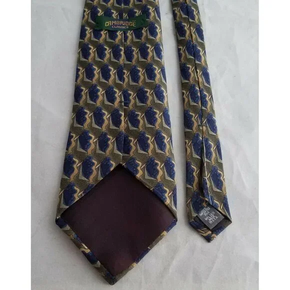 Cambridge Classics 100% Imported Silk Tie Geometric Green Blue 60" - Picture 3 of 5